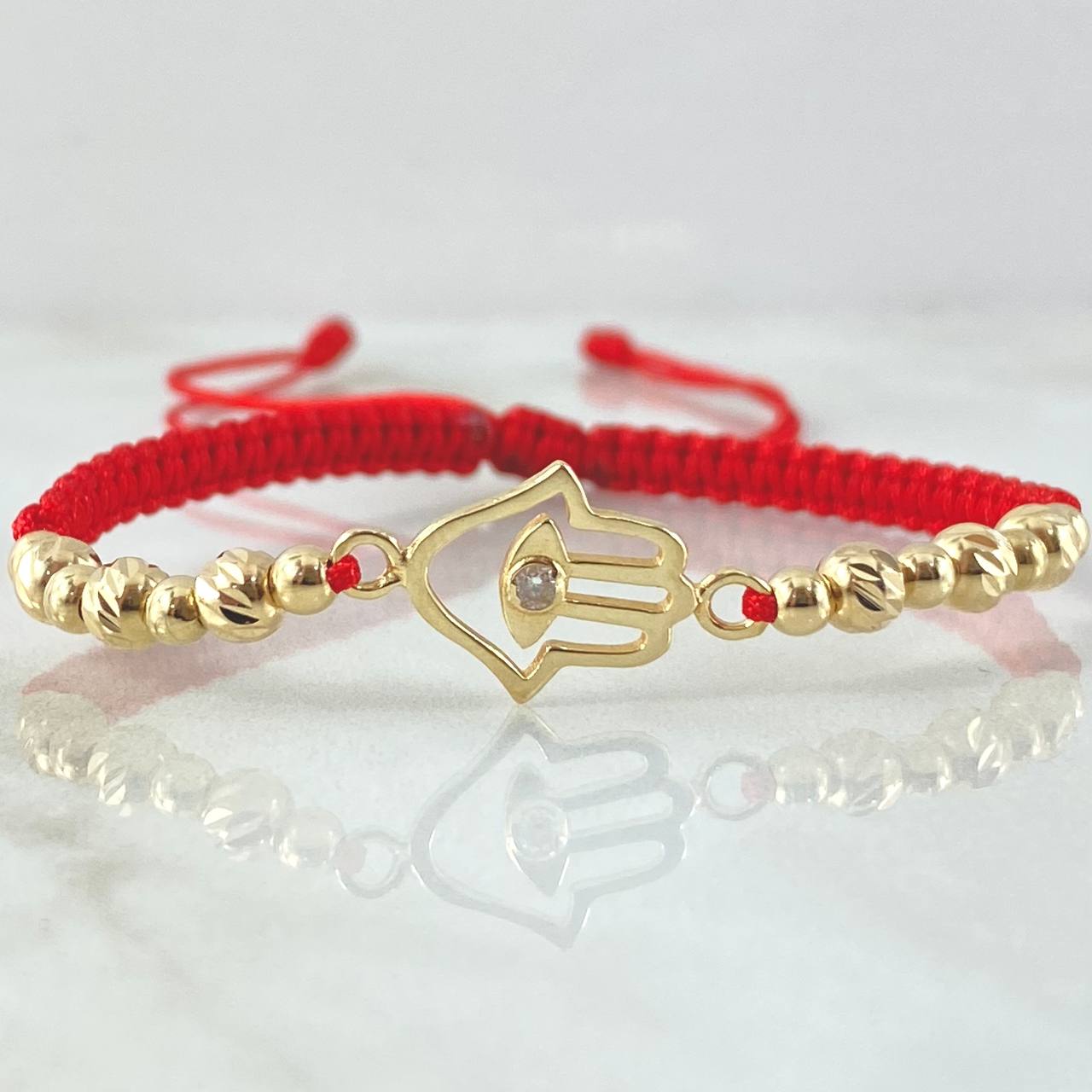 Red Bracelet Charm Hand Hamsa 1.9gr / 18K Yellow Gold *