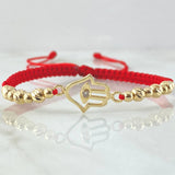 Red Bracelet Charm Hand Hamsa 1.9gr / 18K Yellow Gold *