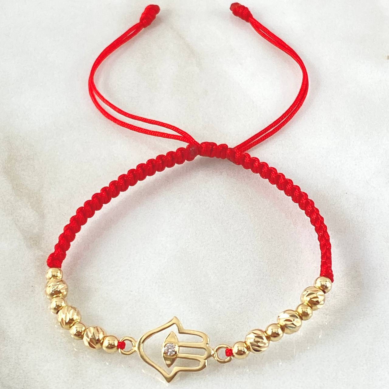 Red Bracelet Charm Hand Hamsa 1.9gr / 18K Yellow Gold *