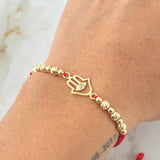 Red Bracelet Charm Hand Hamsa 1.9gr / 18K Yellow Gold *