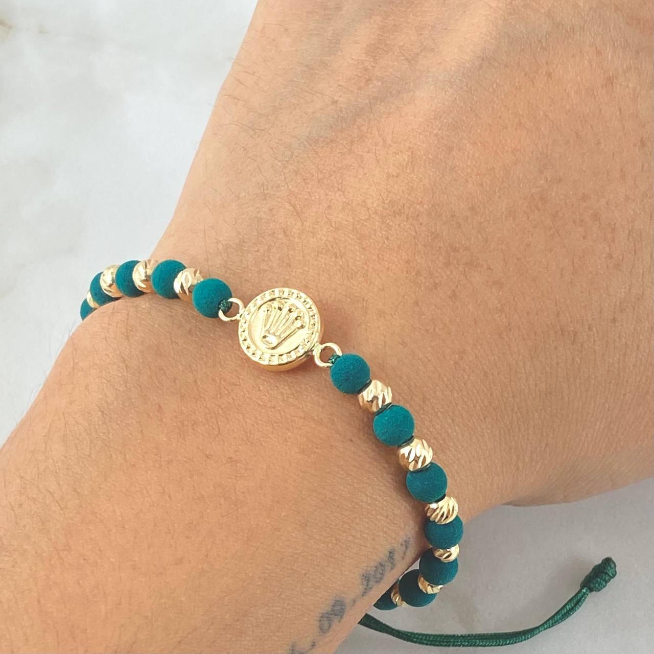 Green Bracelet Charm Crown 1.55gr / 18K Yellow Gold *