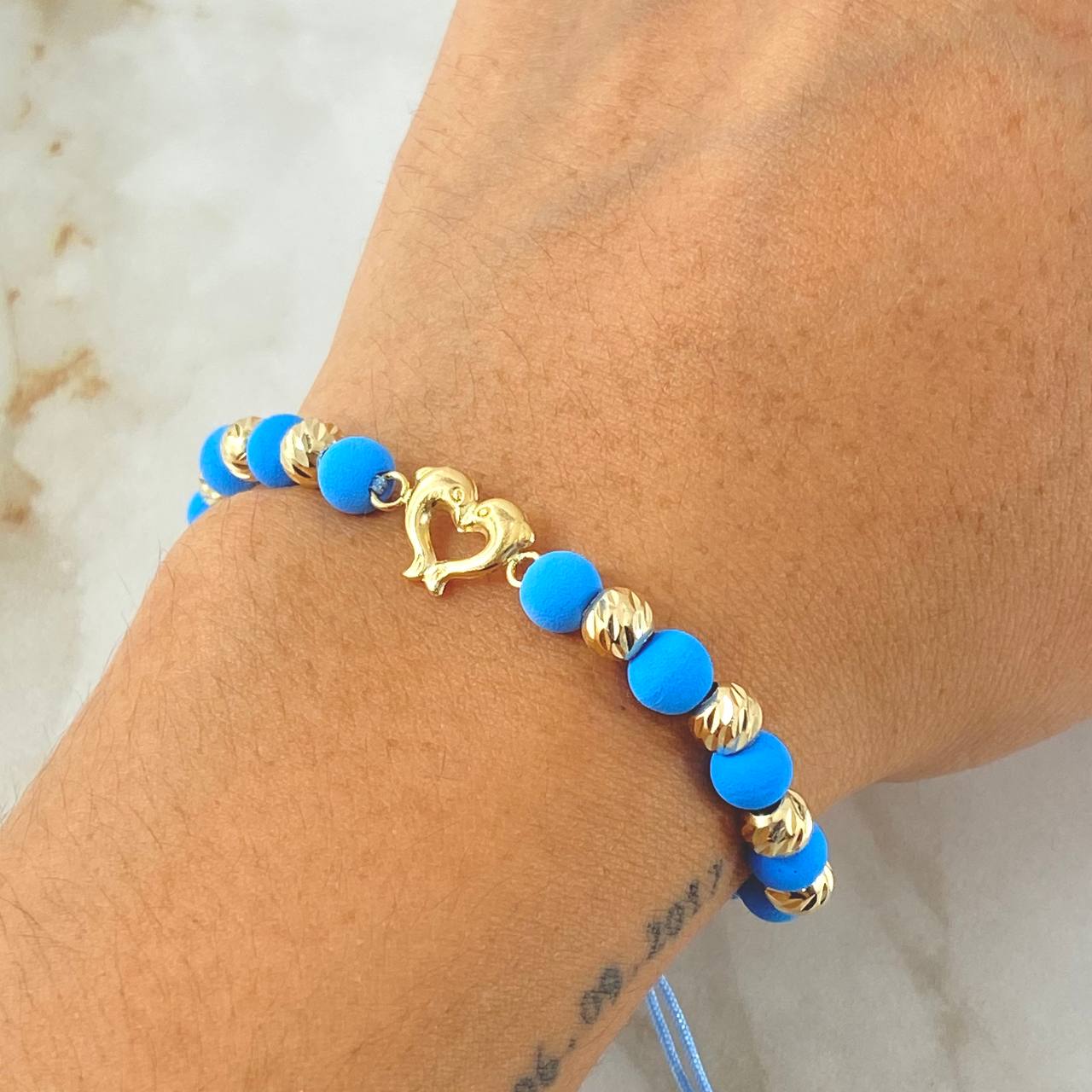 Light Blue Bracelet Charm Dolphins 1.65gr / 18K Yellow Gold *