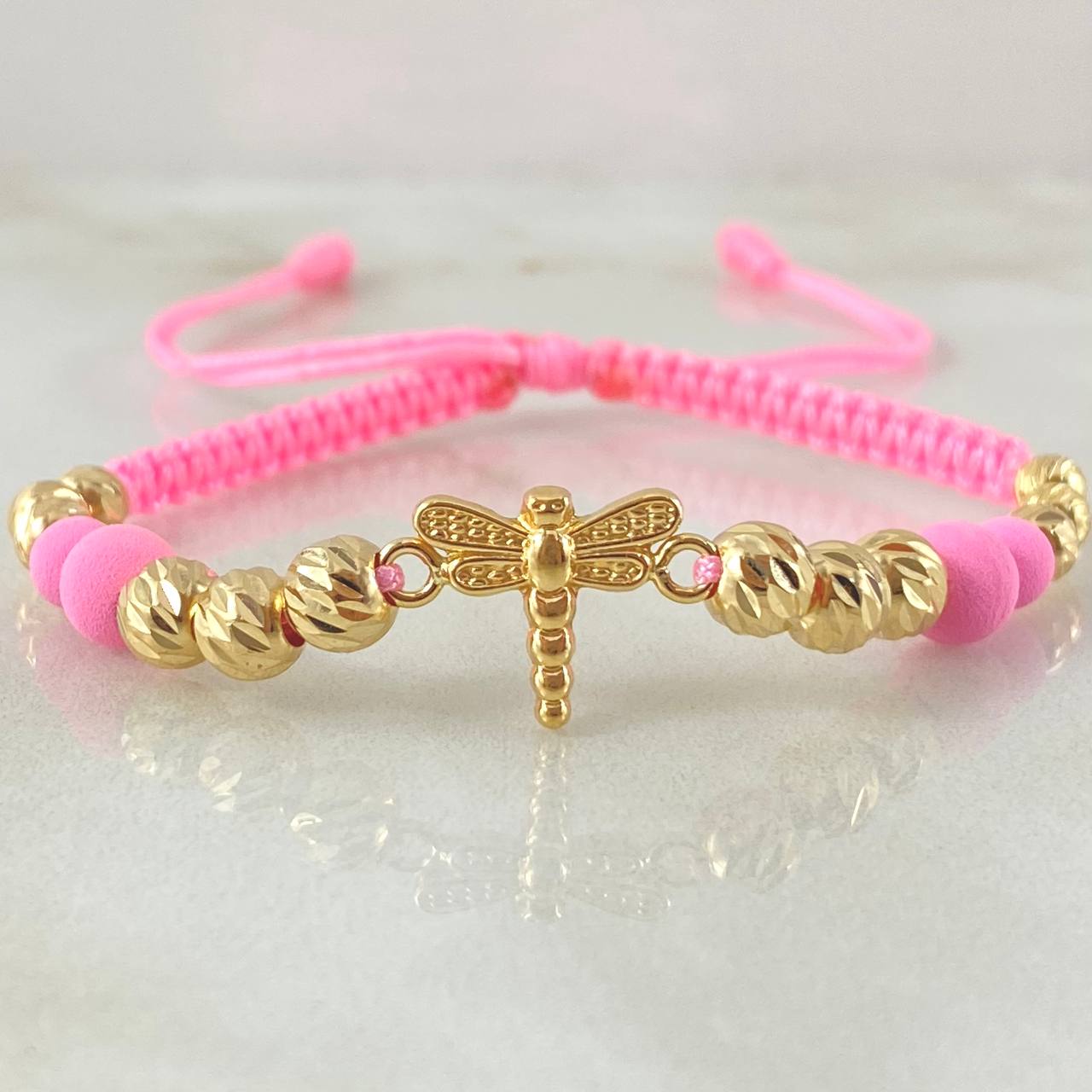 Pink Bracelet Charm Dragonfly 2.05gr / 18K Yellow Gold *