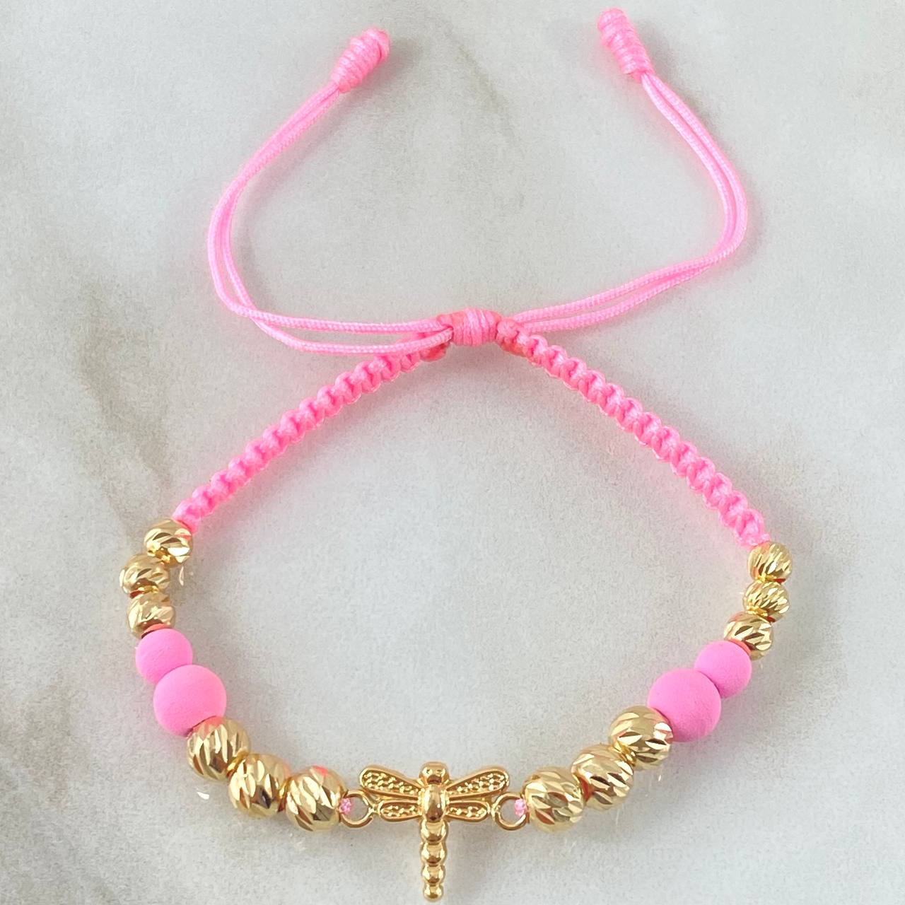 Pink Bracelet Charm Dragonfly 2.05gr / 18K Yellow Gold *