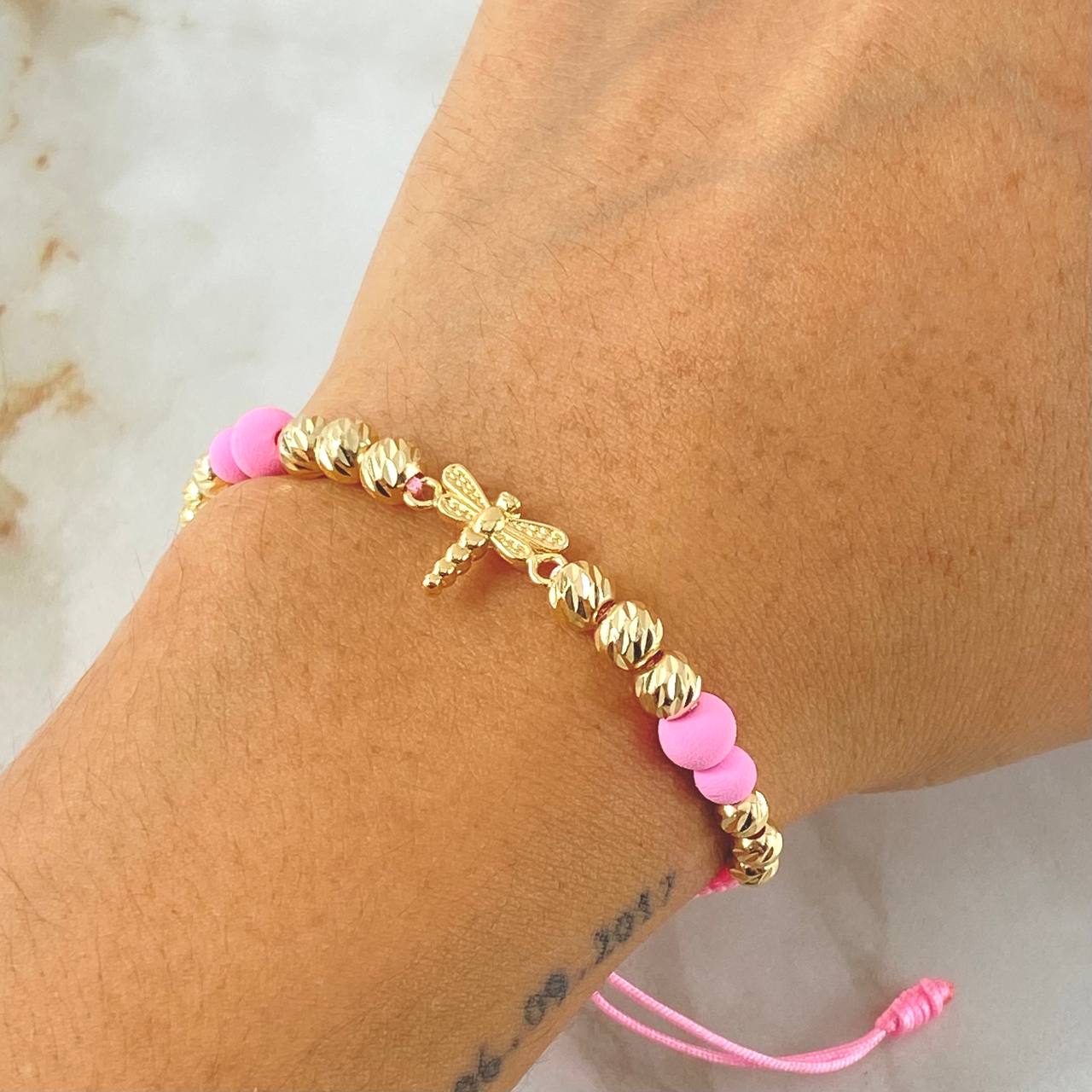 Pink Bracelet Charm Dragonfly 2.05gr / 18K Yellow Gold *