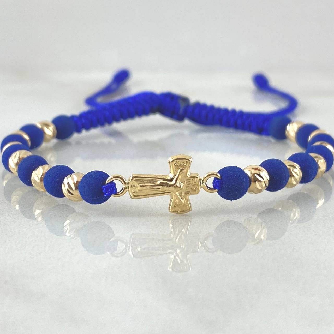 Royal Blue Bracelet Charm Cross Christ 1.7gr / 18K Yellow Gold *