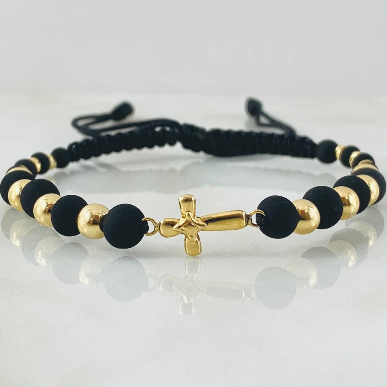 Black Bracelet Charm Cross 1.9gr / 18K Yellow Gold *