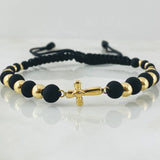 Black Bracelet Charm Cross 1.9gr / 18K Yellow Gold *