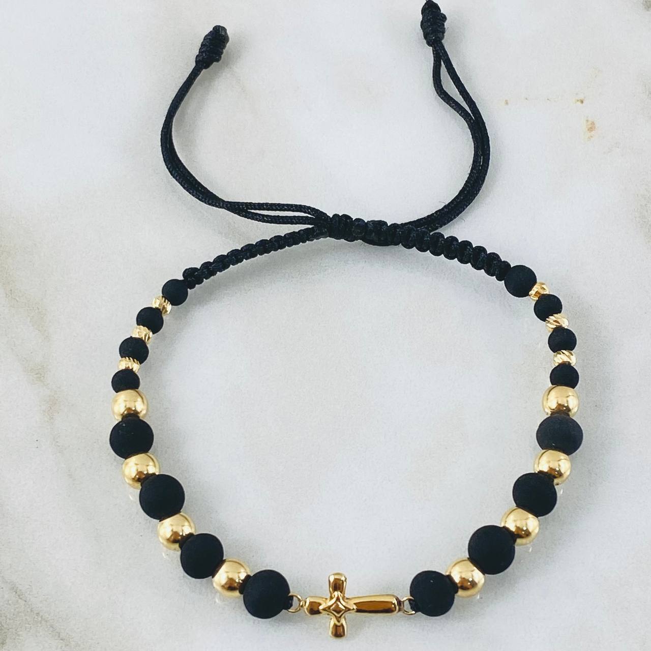 Black Bracelet Charm Cross 1.9gr / 18K Yellow Gold *