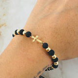 Black Bracelet Charm Cross 1.9gr / 18K Yellow Gold *