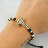 Black Bracelet Charm Cross 4.55gr / 18K Yellow Gold *