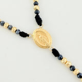 Rosario Negro Virgen Milagrosa Cruz Cristo 34und 6.25gr / 24 1/2 in / 5mm Oro Amarillo 18K *