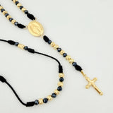Rosario Negro Virgen Milagrosa Cruz Cristo 34und 6.25gr / 24 1/2 in / 5mm Oro Amarillo 18K *