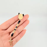 Rosario Negro Virgen Milagrosa Cruz Cristo 34und 6.25gr / 24 1/2 in / 5mm Oro Amarillo 18K *