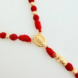 Rosario Rojo Virgen Guadalupe Cruz Cristo 34und 4.3gr / 24 1/2 in / 4mm Oro Amarillo 18K *