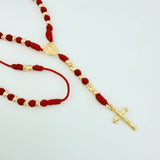 Rosario Rojo Virgen Guadalupe Cruz Cristo 34und 4.3gr / 24 1/2 in / 4mm Oro Amarillo 18K *