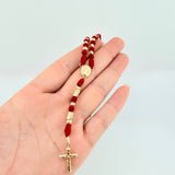 Rosario Rojo Virgen Guadalupe Cruz Cristo 34und 4.3gr / 24 1/2 in / 4mm Oro Amarillo 18K *