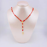 Rosario Rojo Virgen Guadalupe Cruz Cristo 34und 4.3gr / 24 1/2 in / 4mm Oro Amarillo 18K *