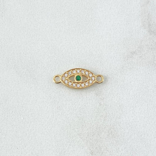 Charm Turkish Eye 0.45gr / 1.5cm / White Zircons Green Yellow Gold 18K