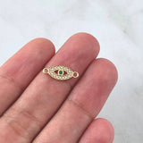 Charm Turkish Eye 0.45gr / 1.5cm / White Zircons Green Yellow Gold 18K