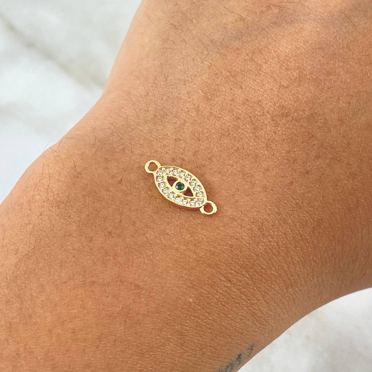 Charm Turkish Eye 0.45gr / 1.5cm / White Zircons Green Yellow Gold 18K