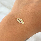 Charm Turkish Eye 0.45gr / 1.5cm / White Zircons Green Yellow Gold 18K