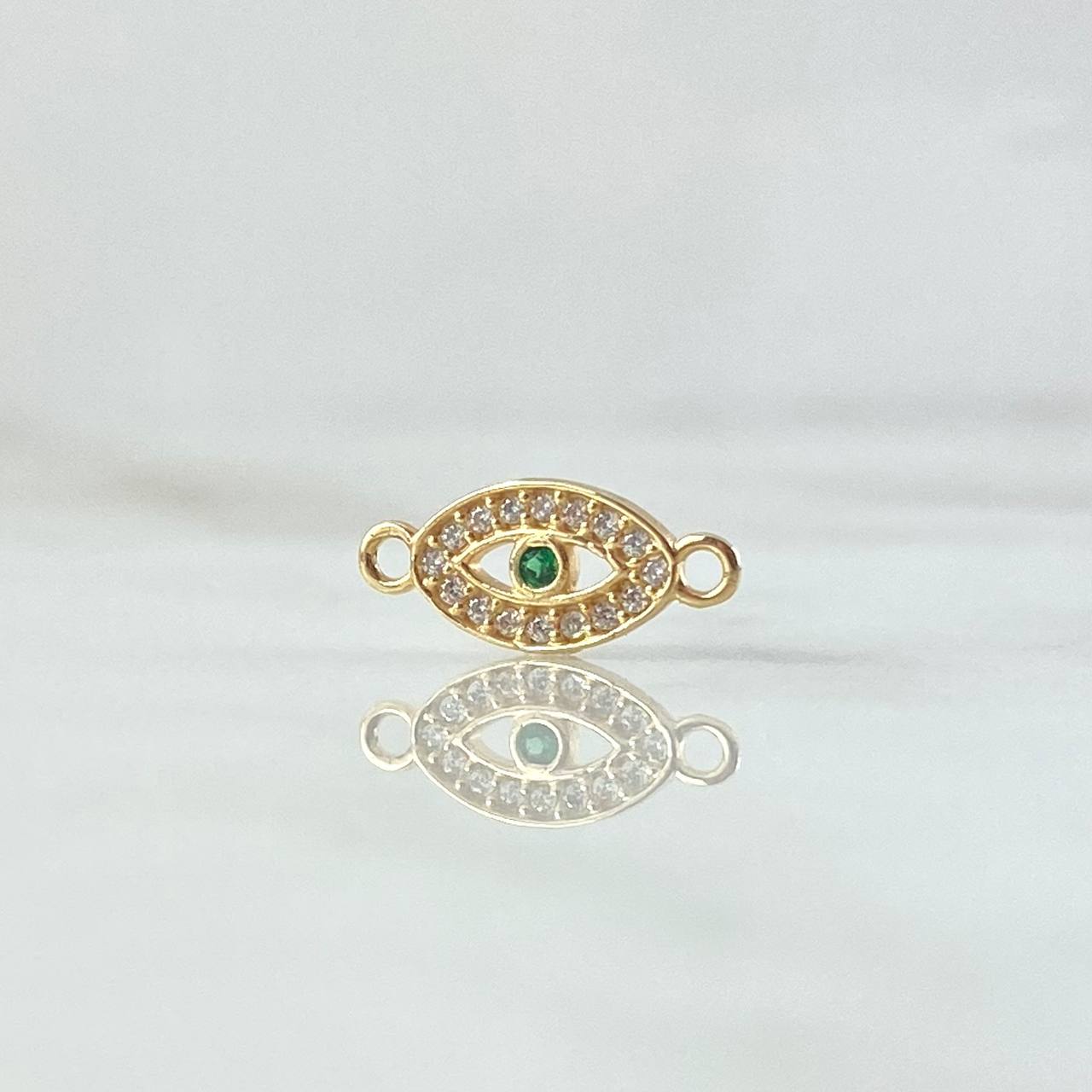 Charm Turkish Eye 0.45gr / 1.5cm / White Zircons Green Yellow Gold 18K
