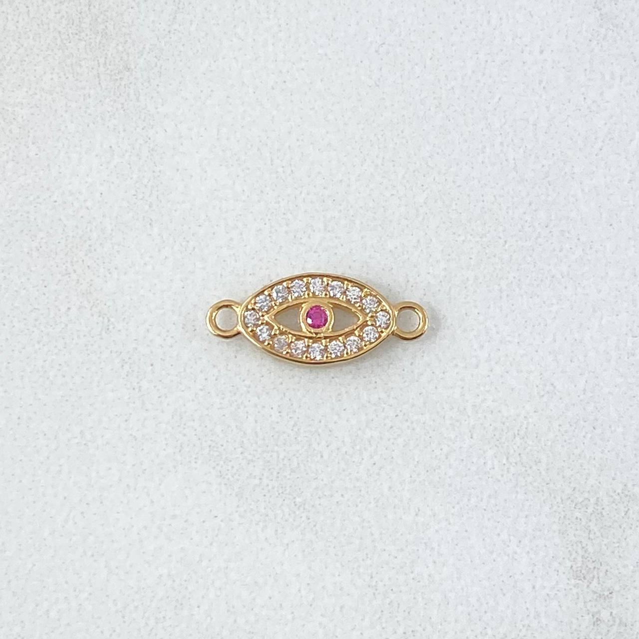 Charm Turkish Eye 0.5gr / 1.4cm / White Fuchsia Zircons 18K Yellow Gold *