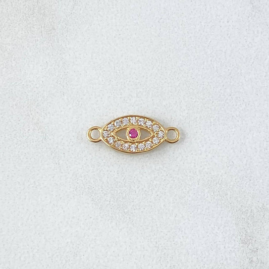 Charm Turkish Eye 0.5gr / 1.4cm / White Fuchsia Zircons 18K Yellow Gold *
