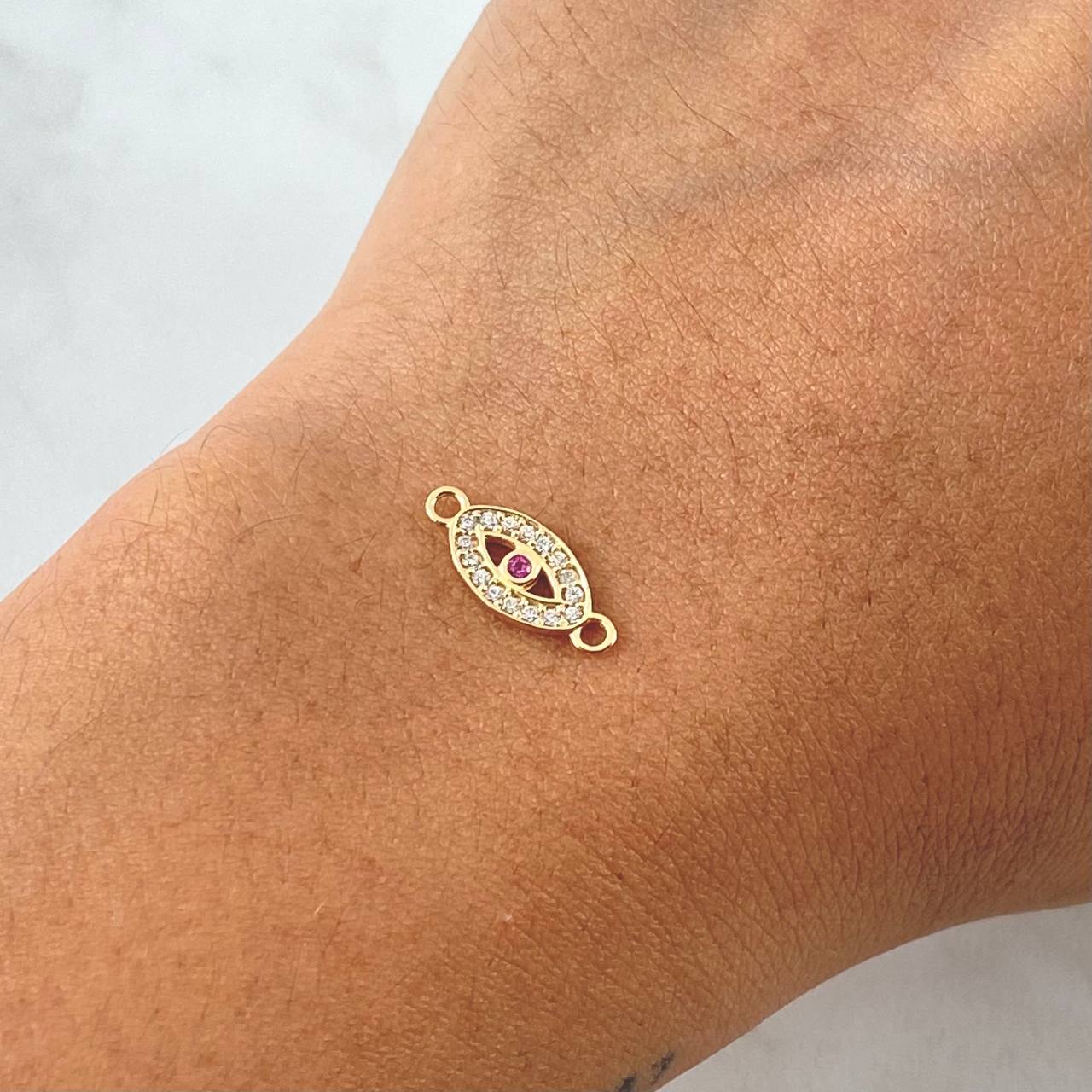 Charm Turkish Eye 0.5gr / 1.4cm / White Fuchsia Zircons 18K Yellow Gold *