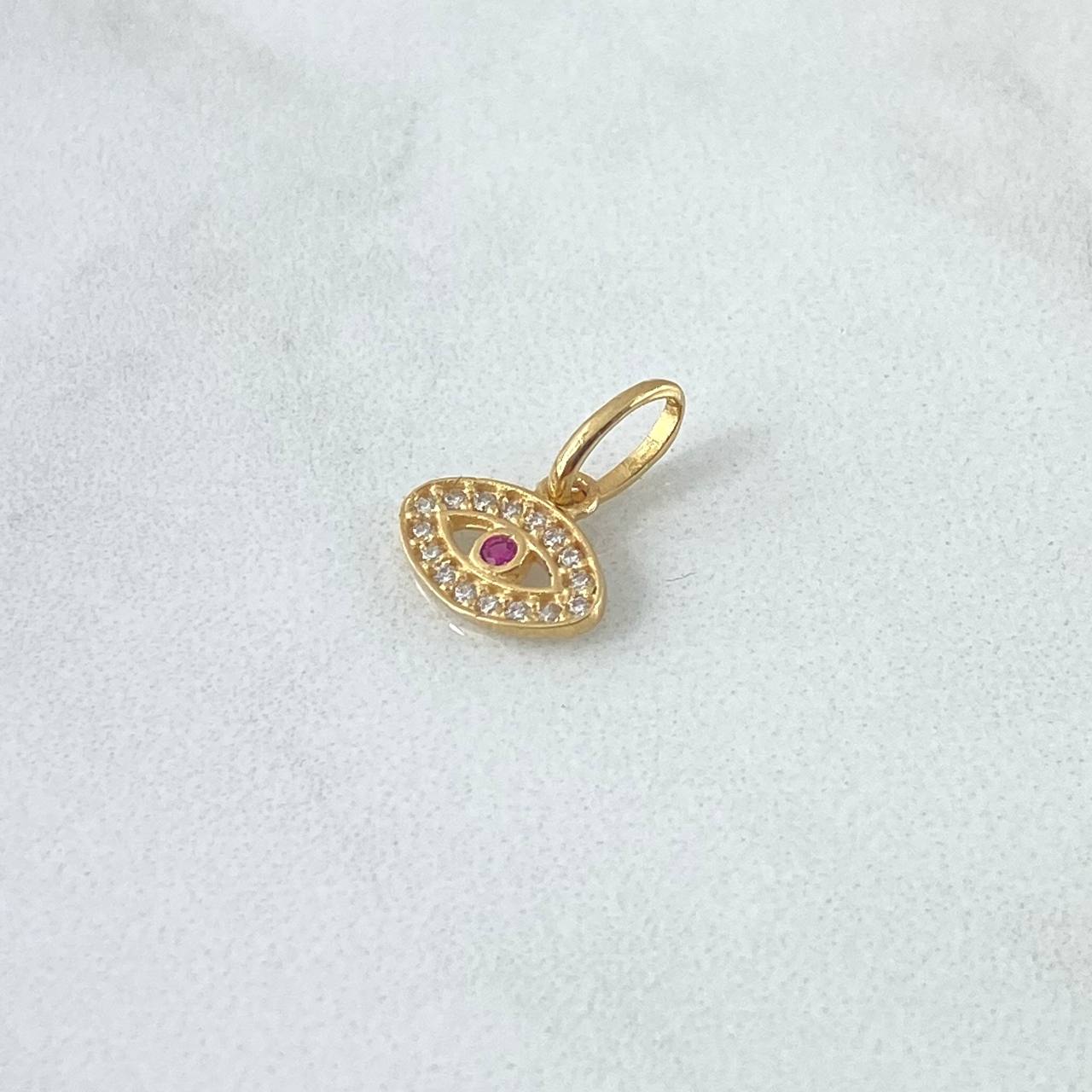 Pendant Turkish Eye 0.6gr / 1.5cm / White Fuchsia Zircons 18K Yellow Gold ©