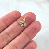 Pendant Turkish Eye 0.6gr / 1.5cm / White Fuchsia Zircons 18K Yellow Gold ©