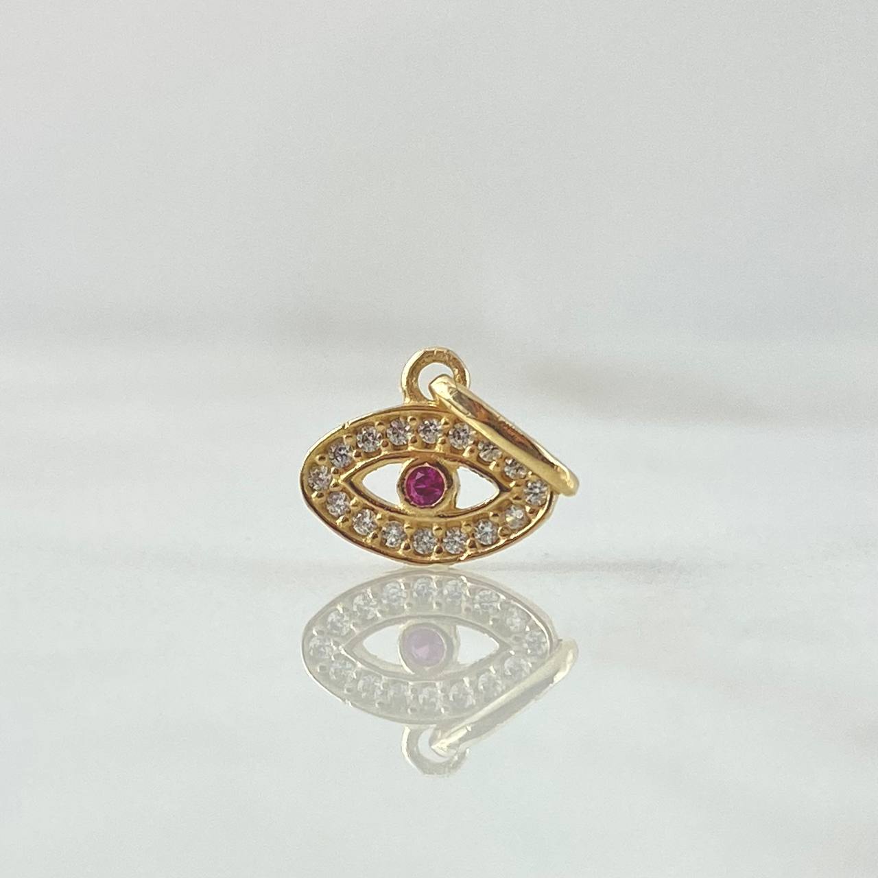 Pendant Turkish Eye 0.6gr / 1.5cm / White Fuchsia Zircons 18K Yellow Gold ©