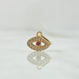Pendant Turkish Eye 0.65gr / 1.4cm / White and Fuchsia Zircons 18K Yellow Gold *