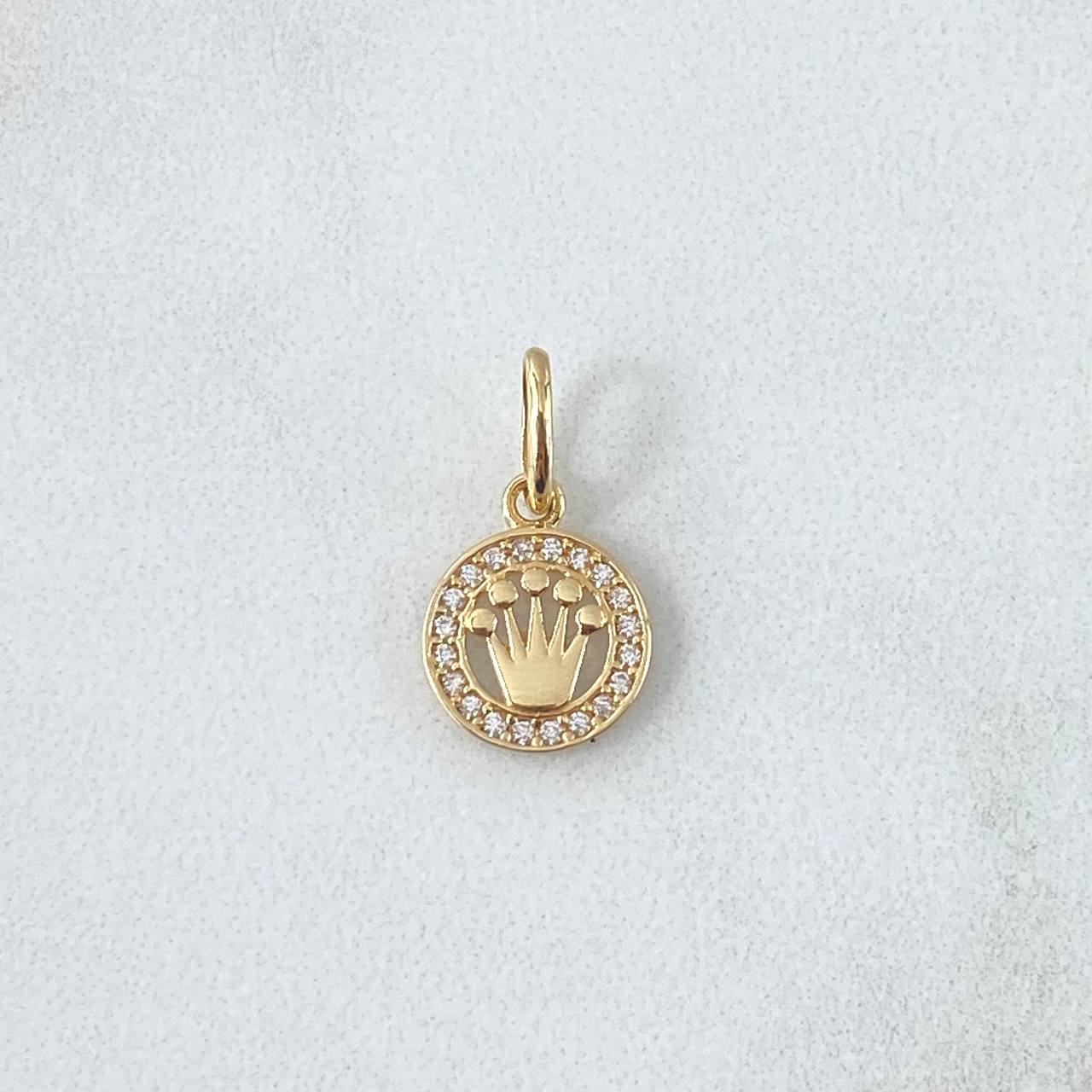 Dije Circulo Corona RX  0.75gr / 1.5cm / Circones Blancos Oro Amarillo 18K ©