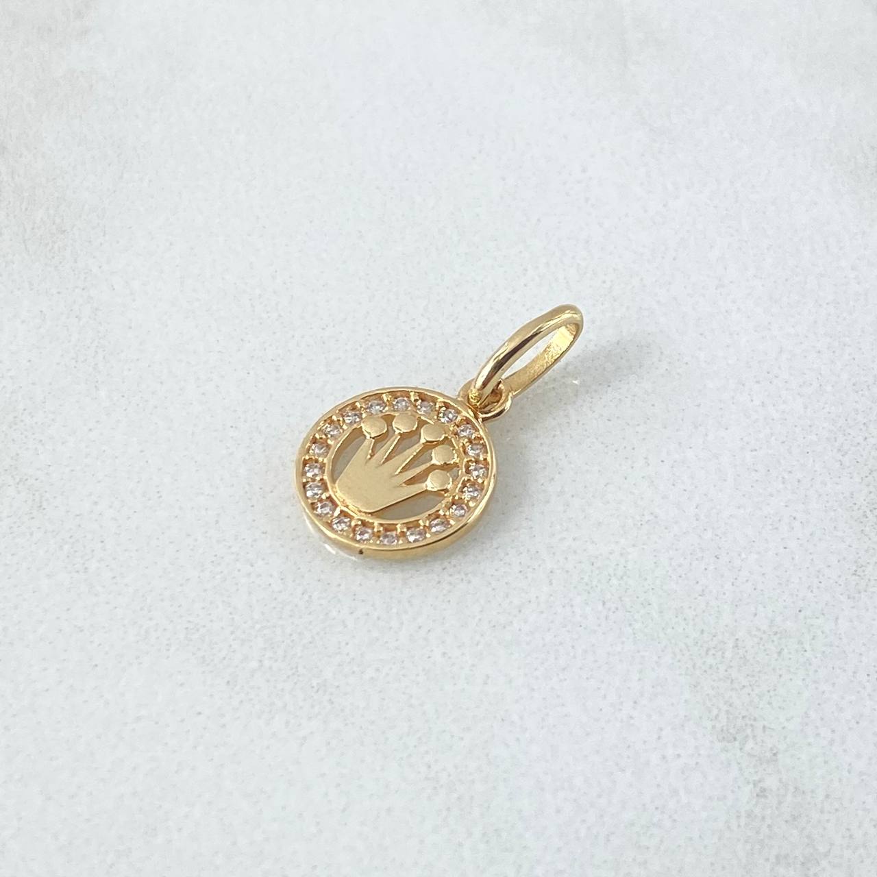 Dije Circulo Corona RX  0.75gr / 1.5cm / Circones Blancos Oro Amarillo 18K ©