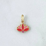 Pendant Flor India 0.75gr / 1.7cm / Pink Resin Red Zircon Fuchsia 18K Yellow Gold ©