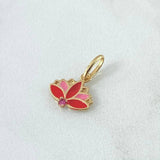 Pendant Flor India 0.75gr / 1.7cm / Pink Resin Red Zircon Fuchsia 18K Yellow Gold ©