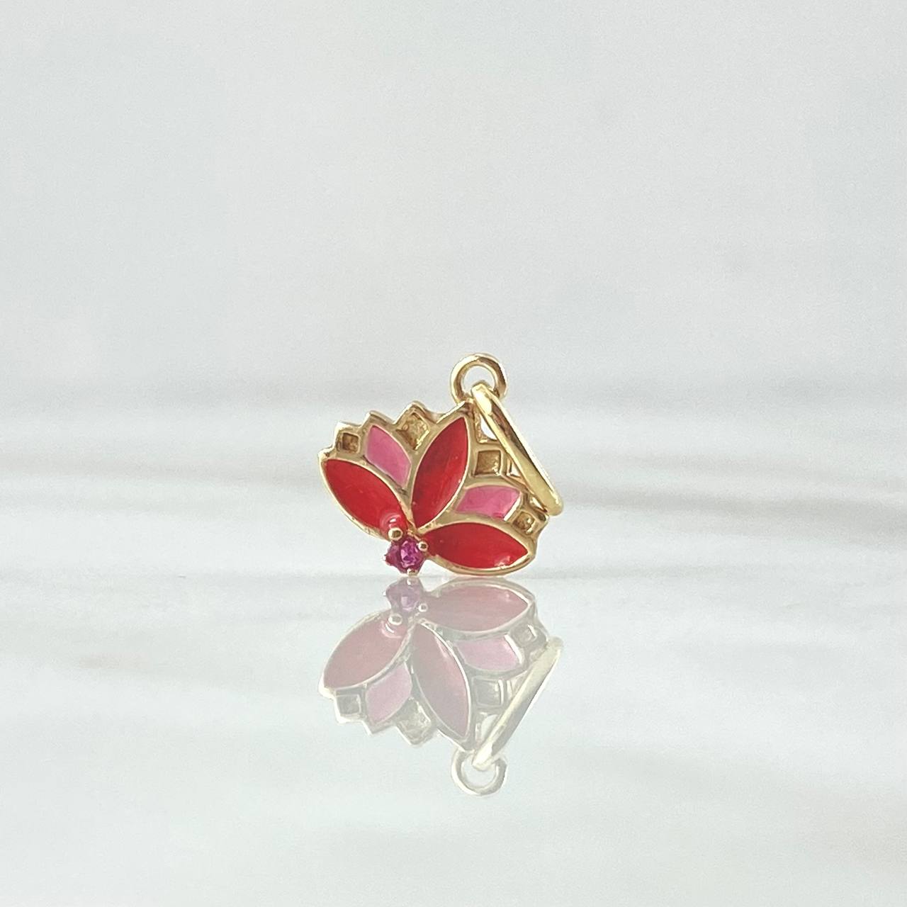 Pendant Flor India 0.75gr / 1.7cm / Pink Resin Red Zircon Fuchsia 18K Yellow Gold ©