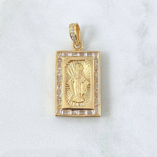 Dije Virgen Milagrosa Marco 9.55gr / 3.9cm / Circones blancos Oro Amarillo 18K ©