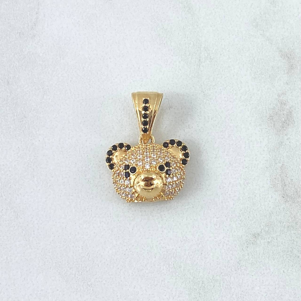 Pendant Panda Bear Face 3gr / 2cm / White Black Zircons 18K Yellow Gold ©