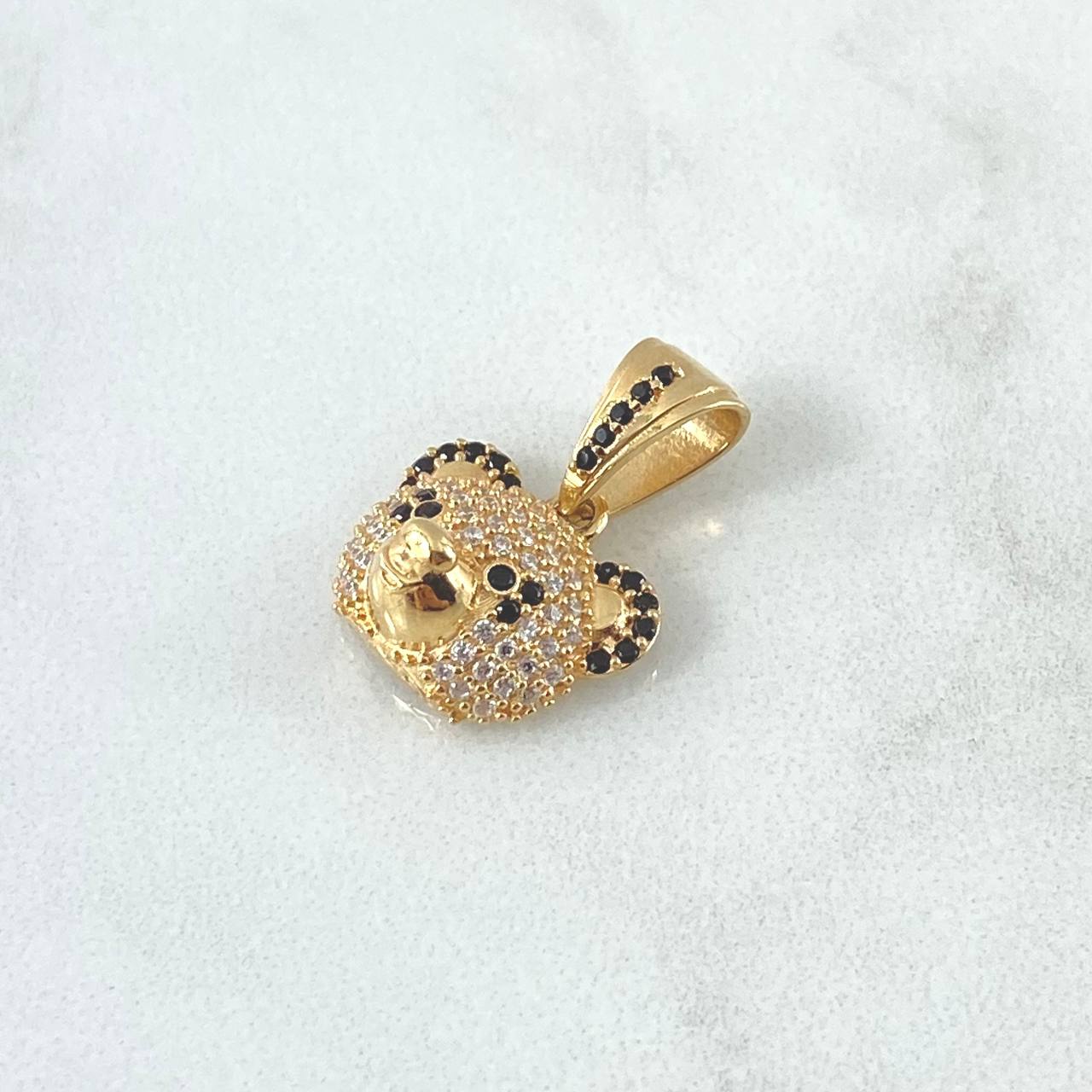 Pendant Panda Bear Face 3gr / 2cm / White Black Zircons 18K Yellow Gold ©