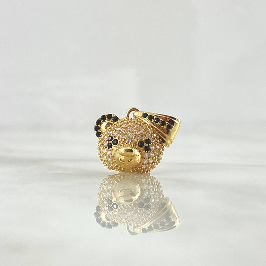 Pendant Panda Bear Face 3gr / 2cm / White Black Zircons 18K Yellow Gold ©