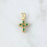 Dije Cruz Tronco 2.4gr / 2.5cm / Esmeraldas 25pts Oro Amarillo 18K (Joya) ©