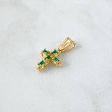 Dije Cruz Tronco 2.4gr / 2.5cm / Esmeraldas 25pts Oro Amarillo 18K (Joya) ©