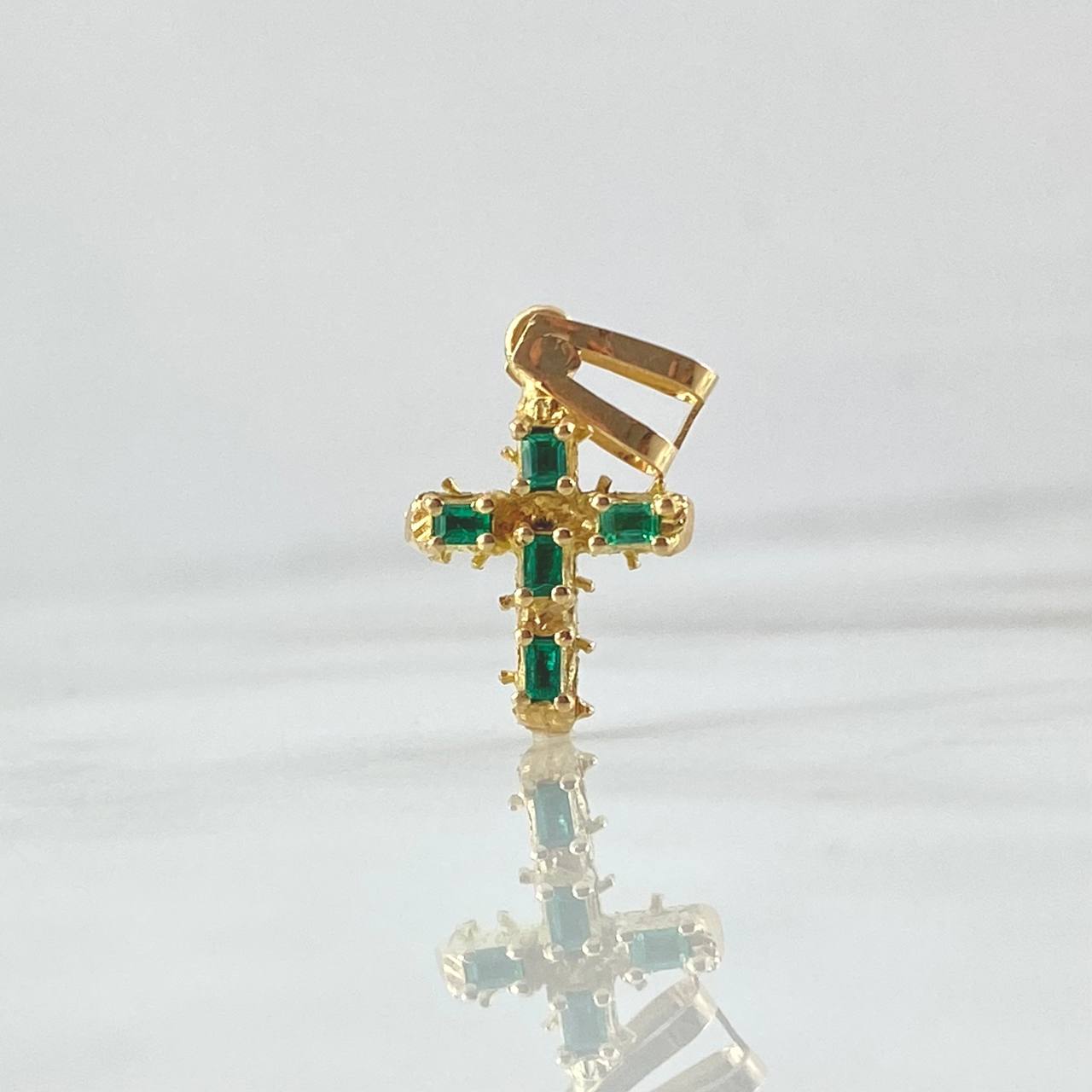 Dije Cruz Tronco 2.4gr / 2.5cm / Esmeraldas 25pts Oro Amarillo 18K (Joya) ©
