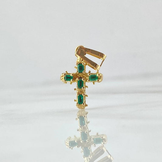Dije Cruz Tronco 2.4gr / 2.5cm / Esmeraldas 25pts Oro Amarillo 18K (Joya) ©