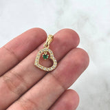 Dije Corazón Interno Colgante 1.55gr / 2.3cm / Circones Blancos Verde Oro Amarillo 18K ©