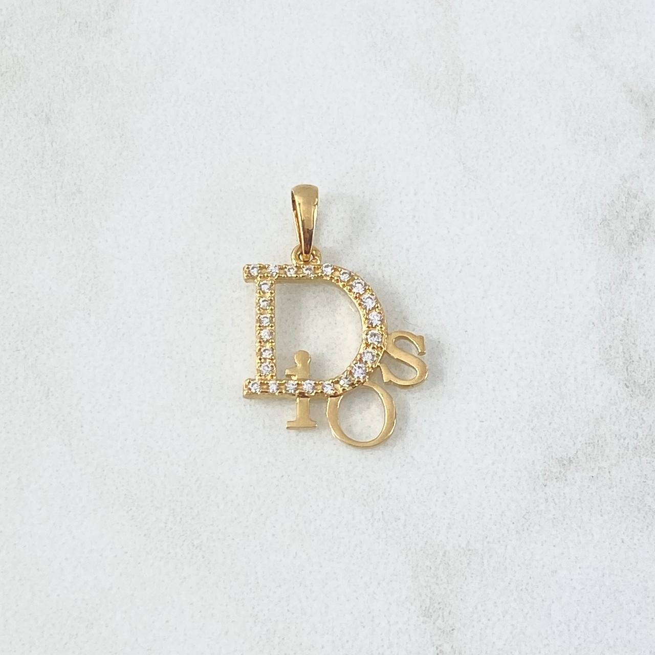 Pendant God Italic 1.4gr / 2.3cm / White Zircons 18K Yellow Gold ©