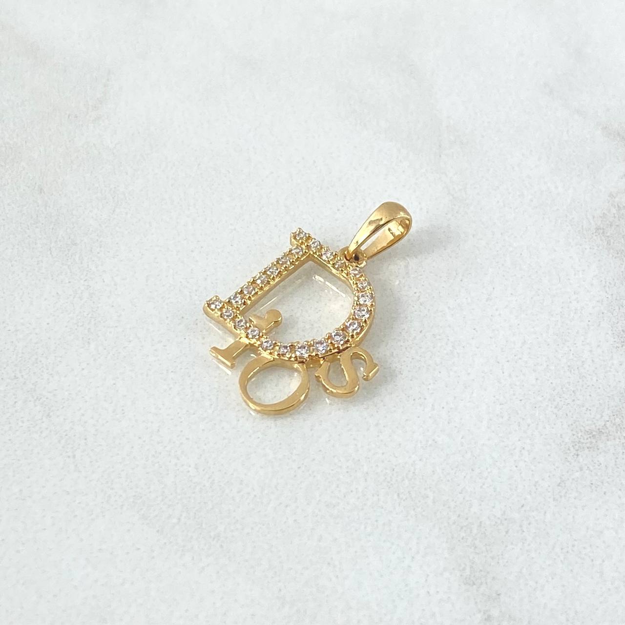 Pendant God Italic 1.4gr / 2.3cm / White Zircons 18K Yellow Gold ©